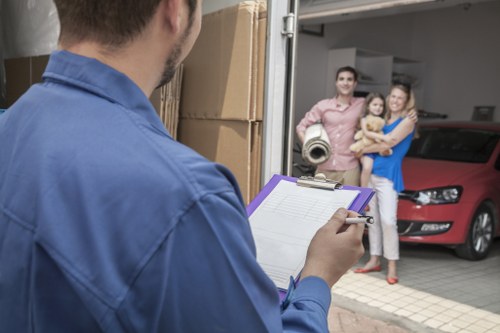 Business relocation truck and movers working on a commercial move in Andstorage