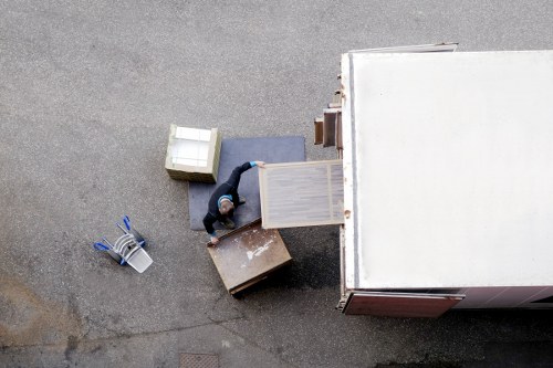 Business relocation team transporting office equipment
